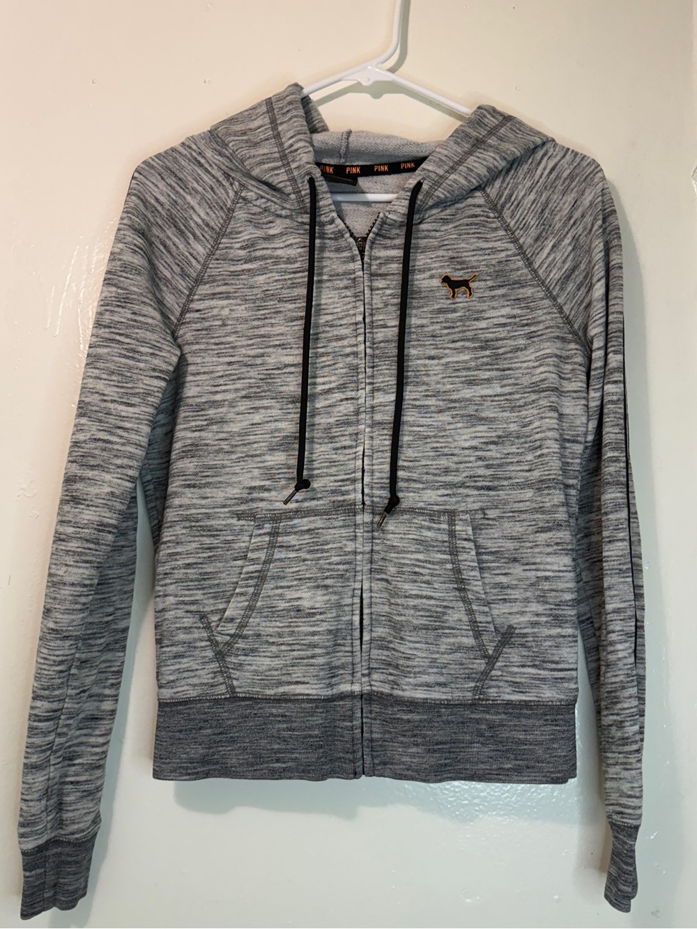 PINK Victoria's Secret Grey Marled Zip Up Hoodie XS Orange Stripe Athleisure Y2K